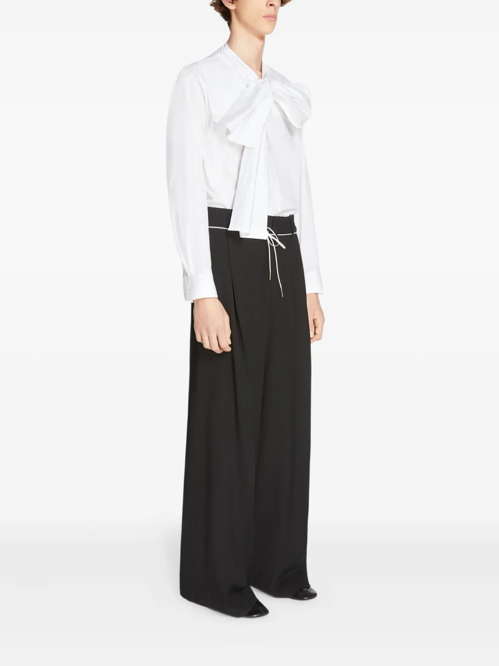 DRIES VAN NOTEN Wollen broek met wijde pijpen Zwart