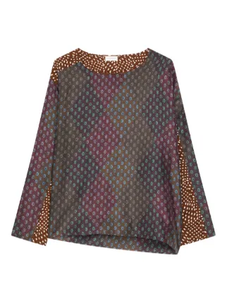 DRIES VAN NOTEN contrast-print Silk Top | Purple | FARFETCH