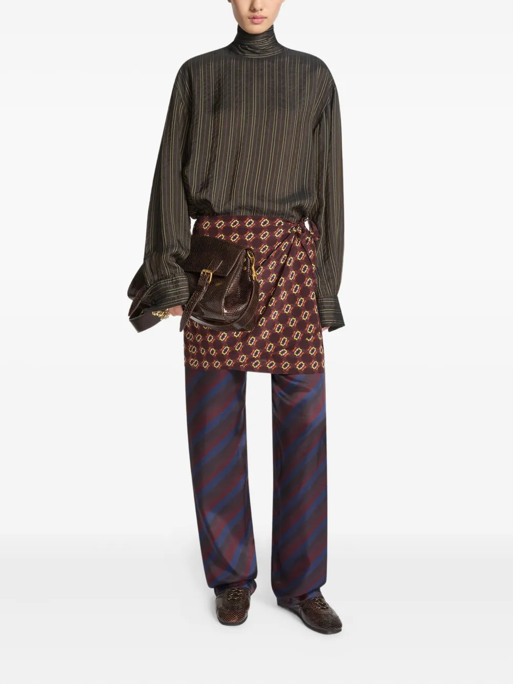 DRIES VAN NOTEN Leren sneakers met slangen-effect Bruin