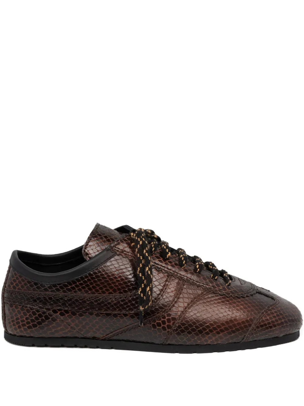 DRIES VAN NOTEN Leren sneakers met slangen-effect Bruin