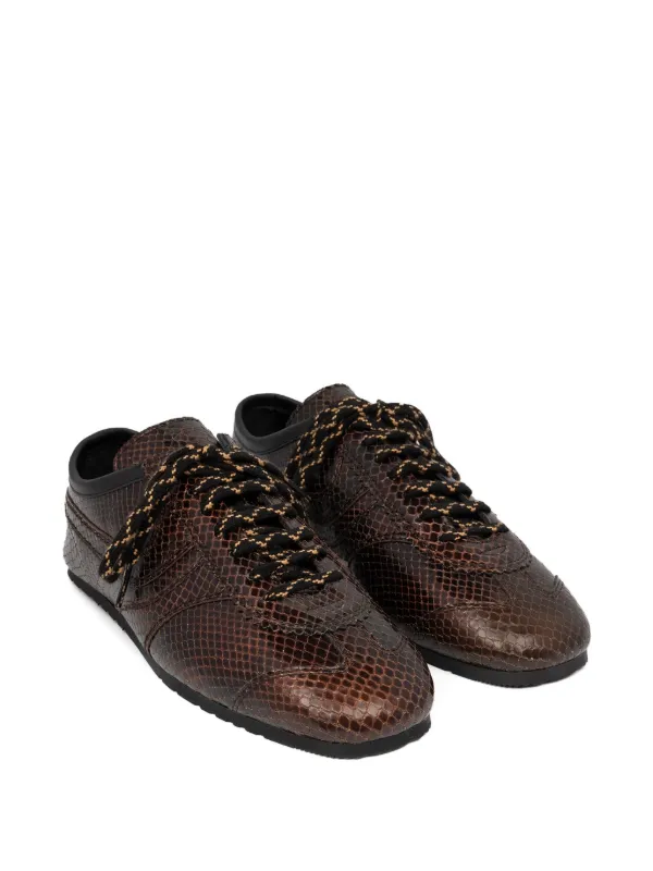 DRIES VAN NOTEN Baskets En Cuir à Effet Peau De Serpent Marron - Main Image