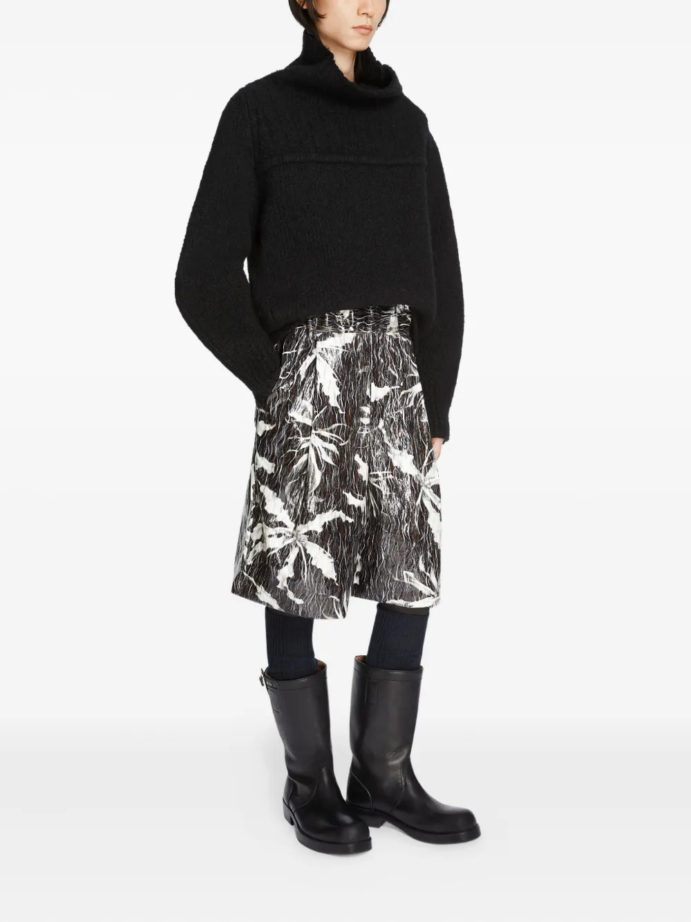 Dries Van Noten Floral-print Bermuda Shorts In Black