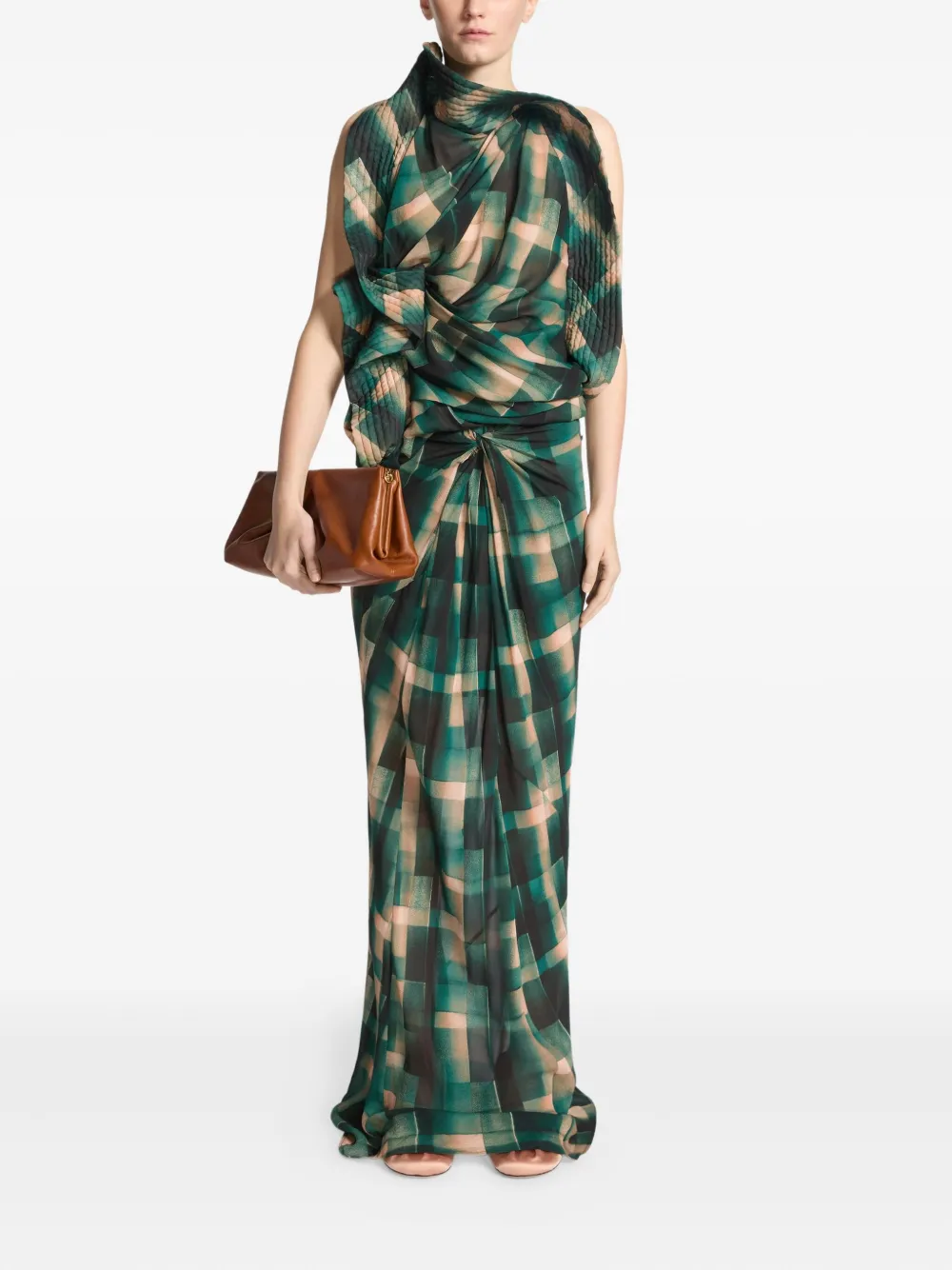 DRIES VAN NOTEN Gedrapeerde geruite rok - Groen
