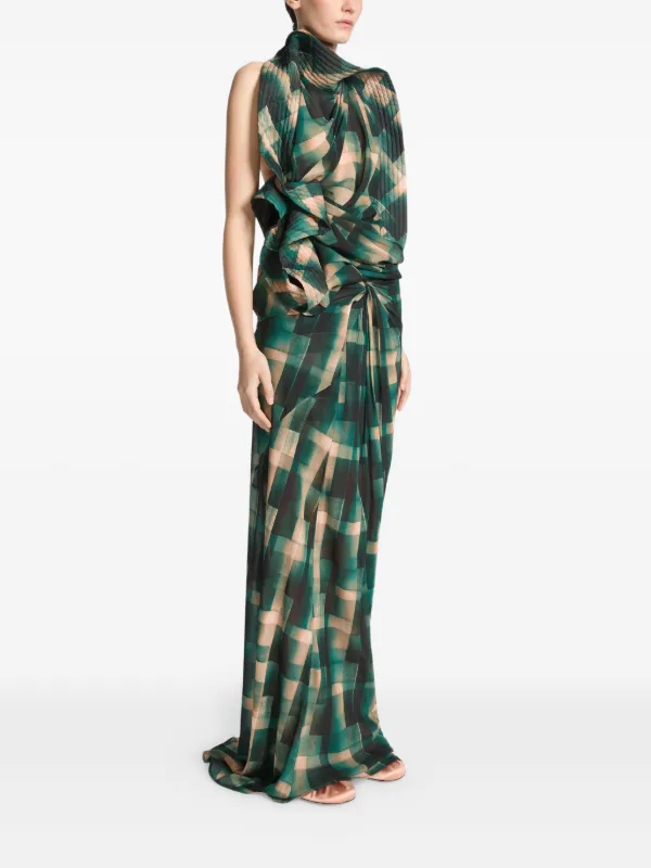 DRIES VAN NOTEN ドレープ チェックスカート | グリーン