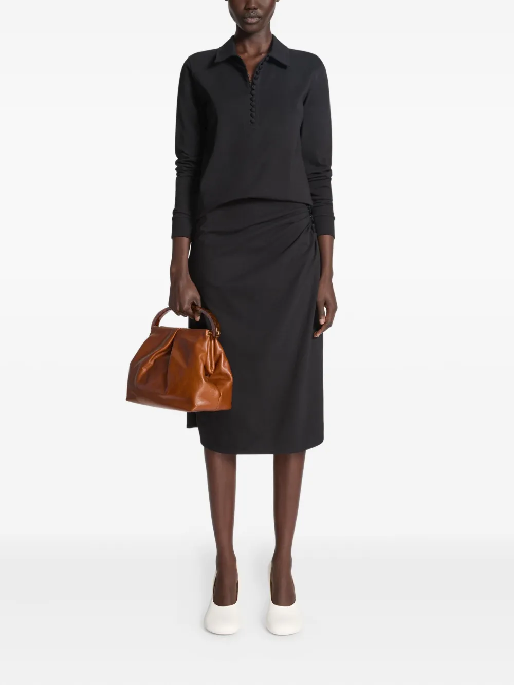 DRIES VAN NOTEN Gedrapeerde midi-rok met knoopdetail Zwart