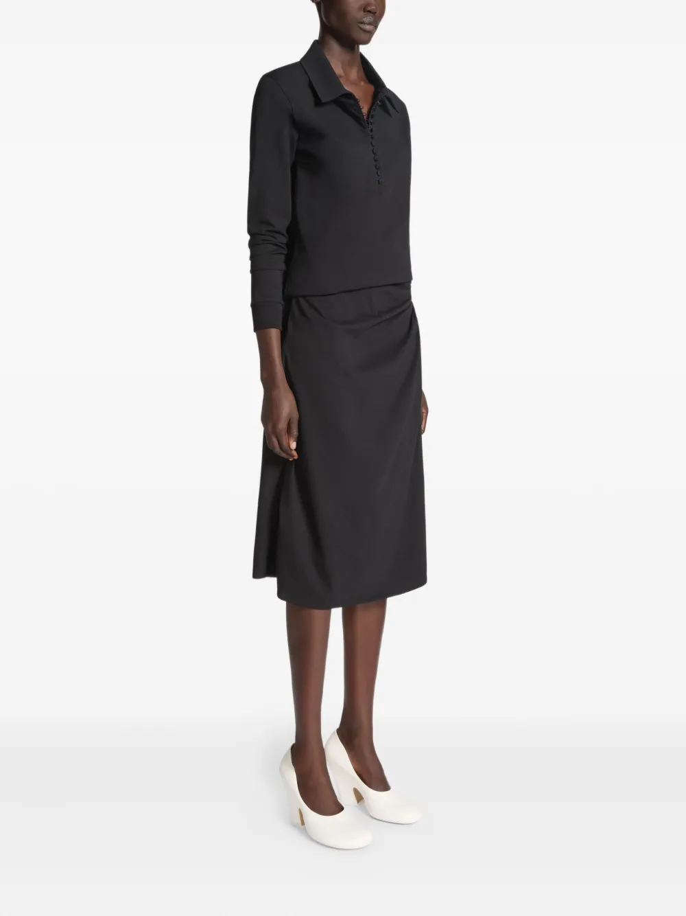 DRIES VAN NOTEN Gedrapeerde midi-rok met knoopdetail Zwart