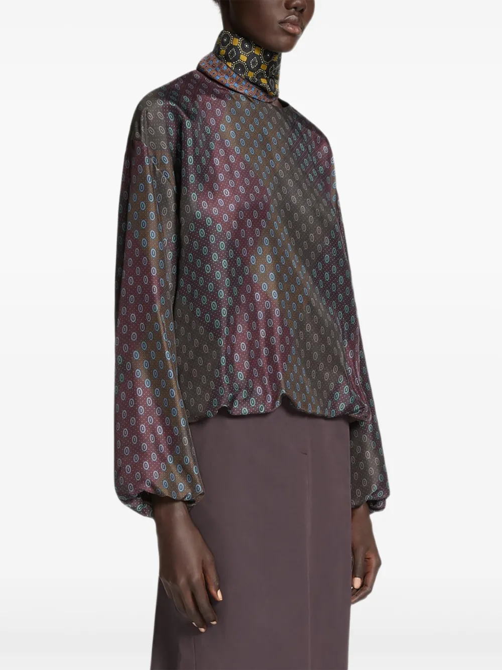 Dries Van Noten Geometric-print Blouse In Brown