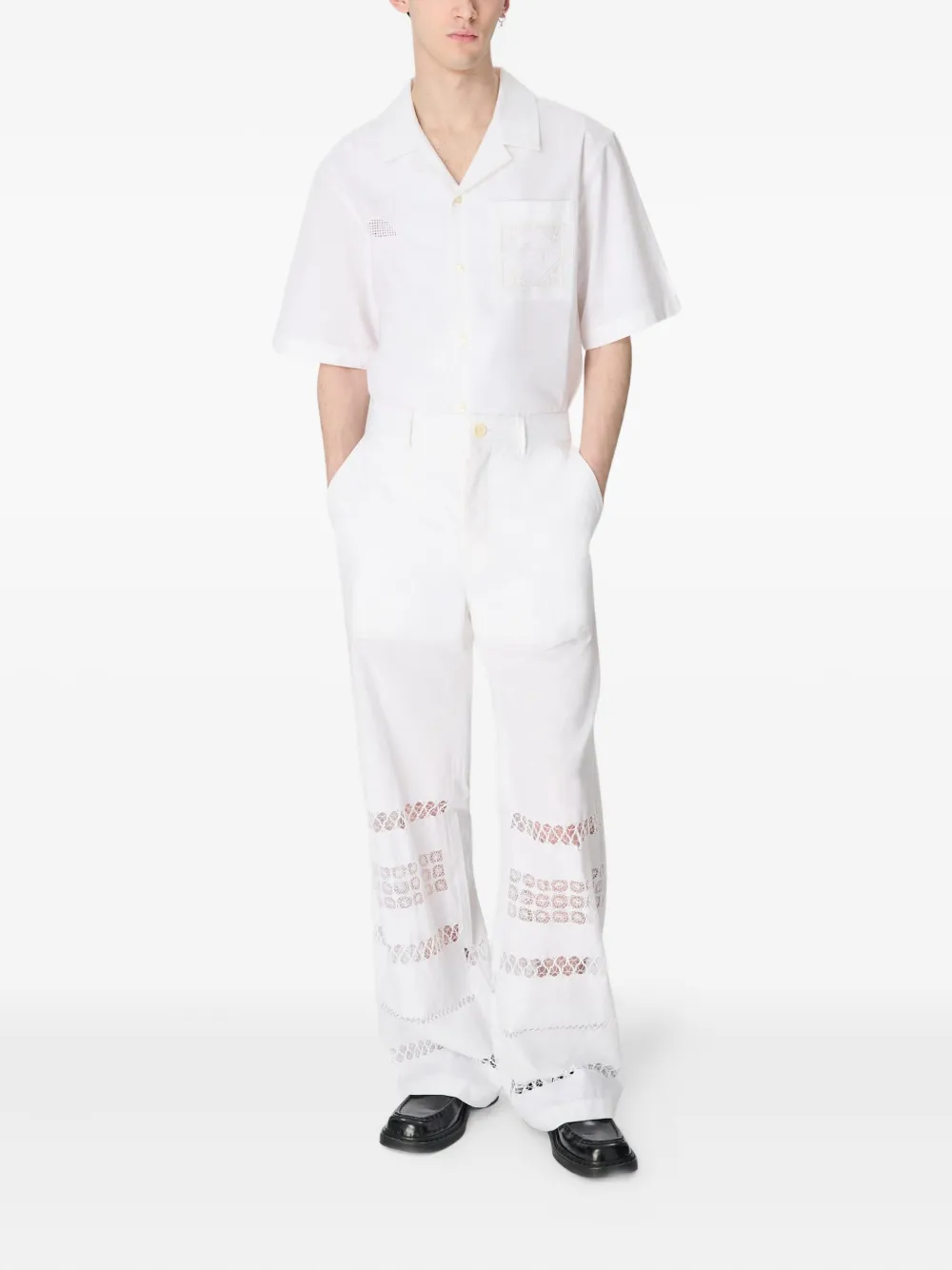 Marine Serre Lace-panel Trousers In White