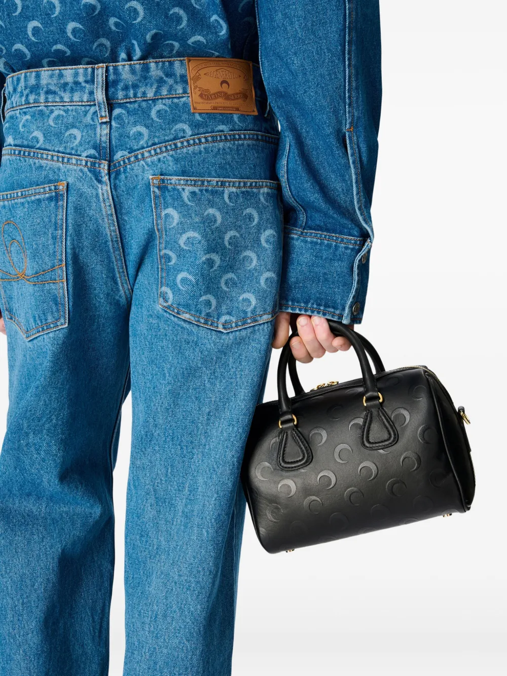 Marine Serre Moon Canvas Strike Bag In Black