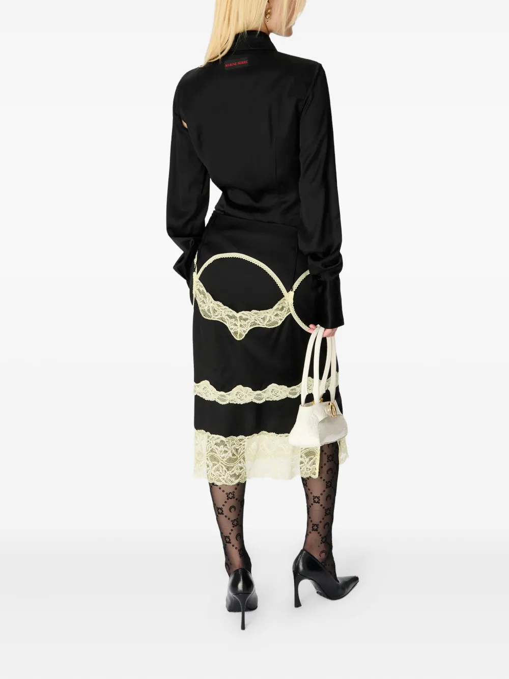 Marine Serre Satijnen blouse met kanten vlakken Zwart