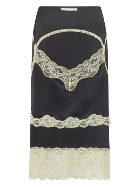 Marine Serre lace-panelled satin skirt