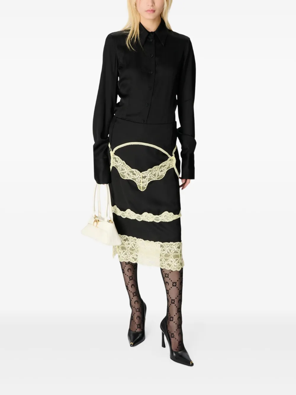 Marine Serre Satijnen blouse met kanten vlakken - Zwart