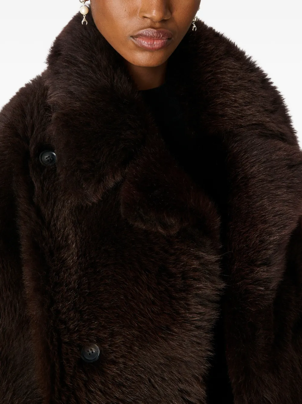 Marine Serre Hairy Shearling Leather Caban In Brown