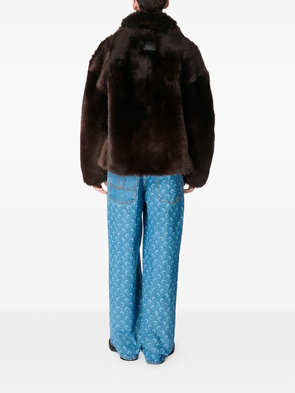 Marine Serre Hairy Shearling Leather Caban In Brown