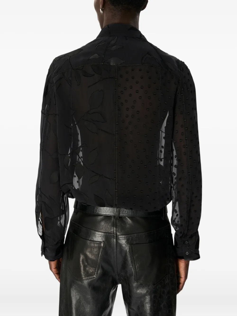 Marine Serre floral-appliqué silk-blend shirt Zwart