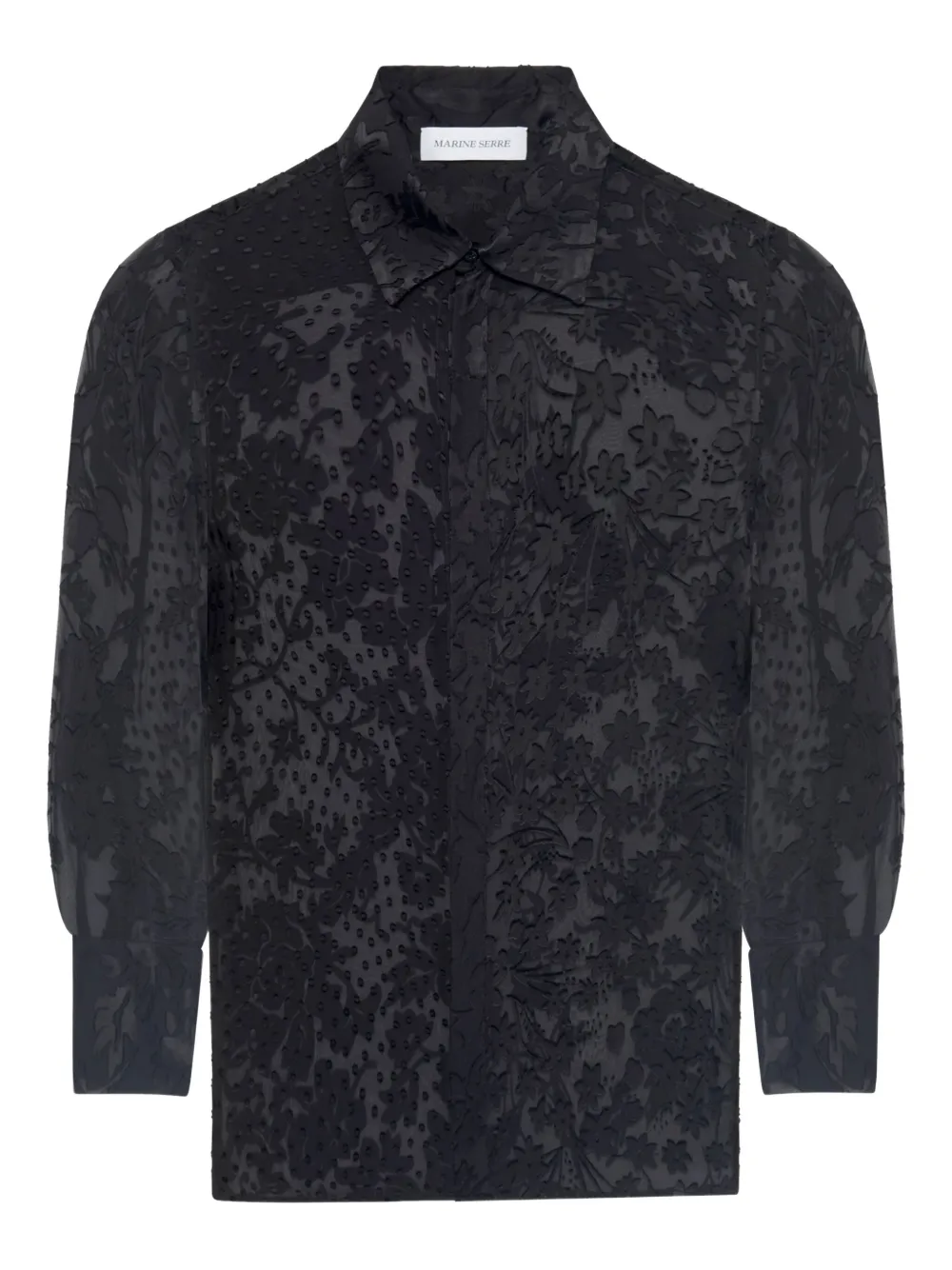 Marine Serre floral-appliqué silk-blend shirt Zwart