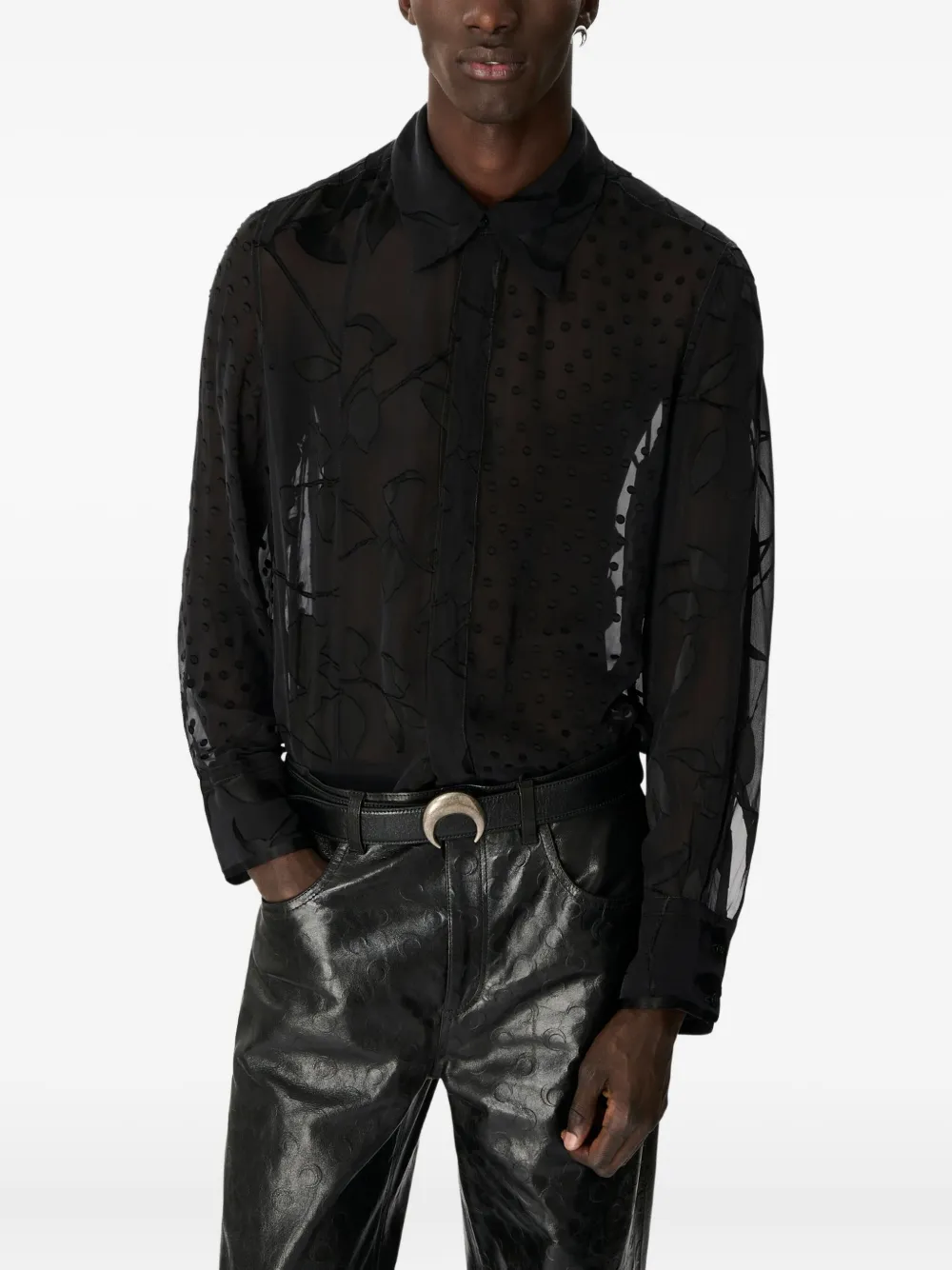 Marine Serre floral-appliqué silk-blend shirt Zwart