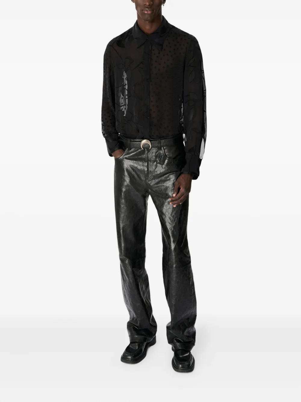 Marine Serre floral-appliqué silk-blend shirt Zwart