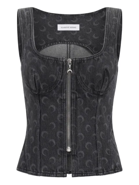 Marine Serre Moon Jeans-Bustier mit Laser-Cuts