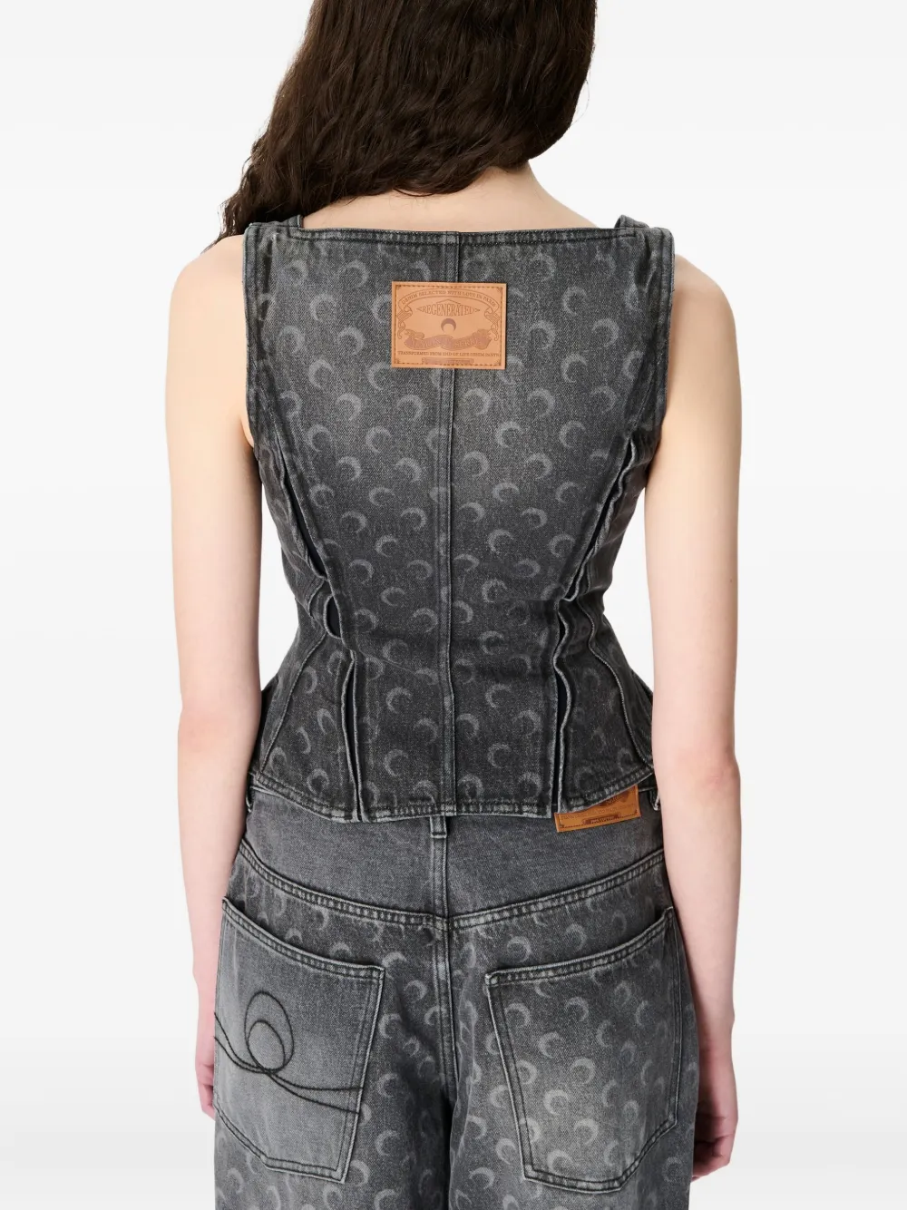 Marine Serre Moon denim bustier-top Grijs