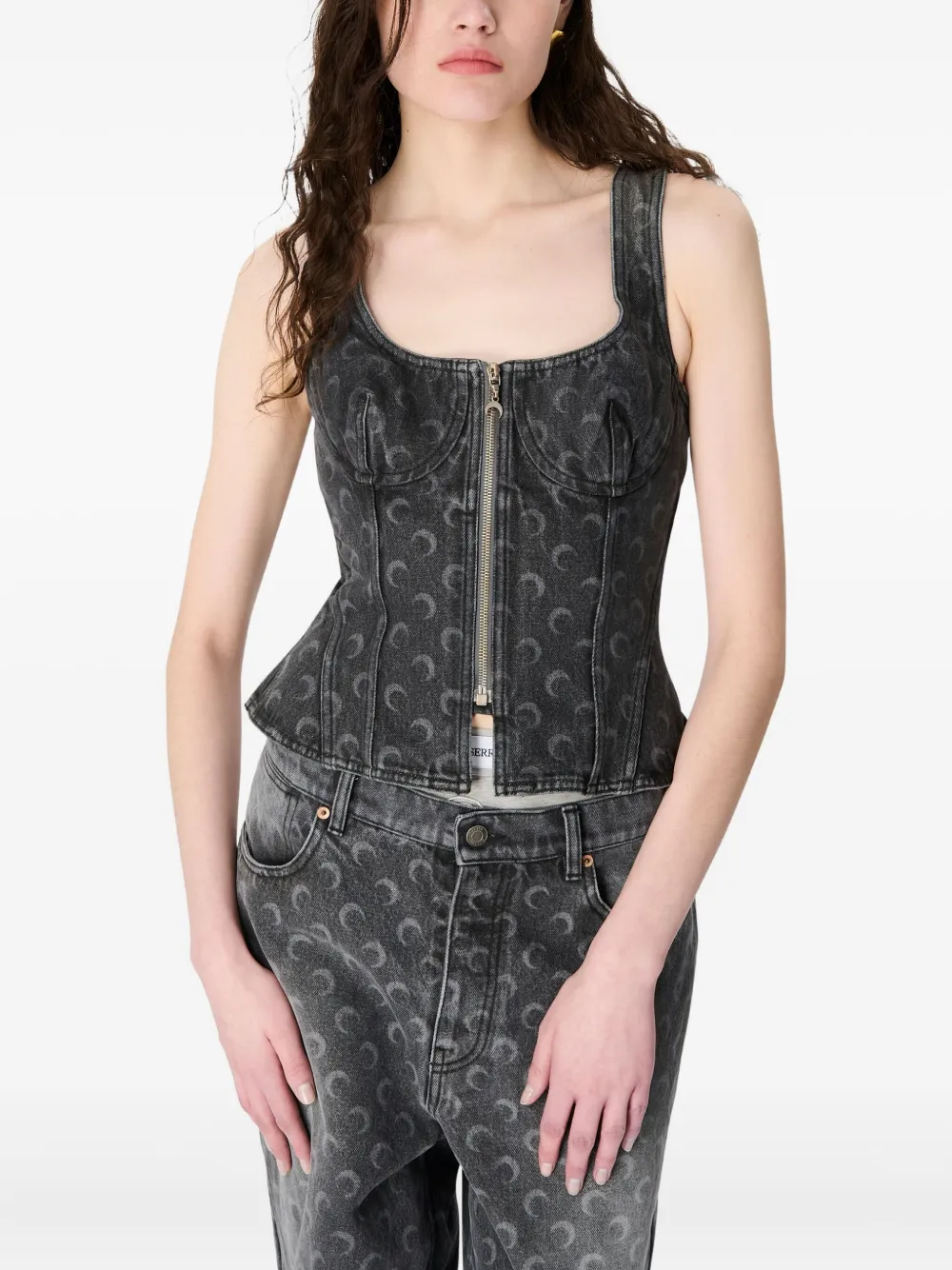 Marine Serre Moon denim bustier-top Grijs