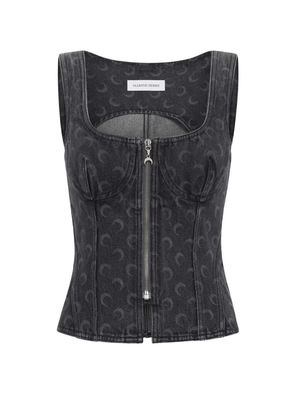 Marine Serre Moon denim bustier-top Grijs