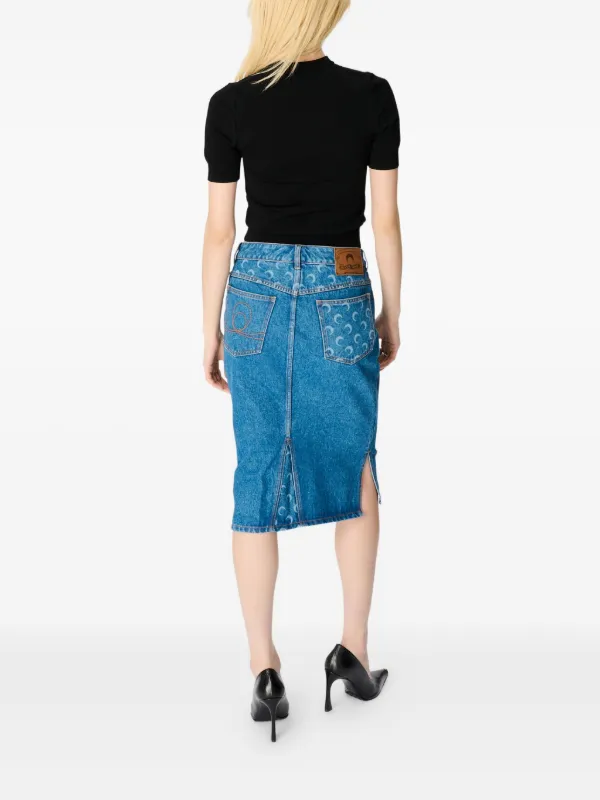 Marine Serre Moon Laser Denim Midi Skirt | Blue | FARFETCH