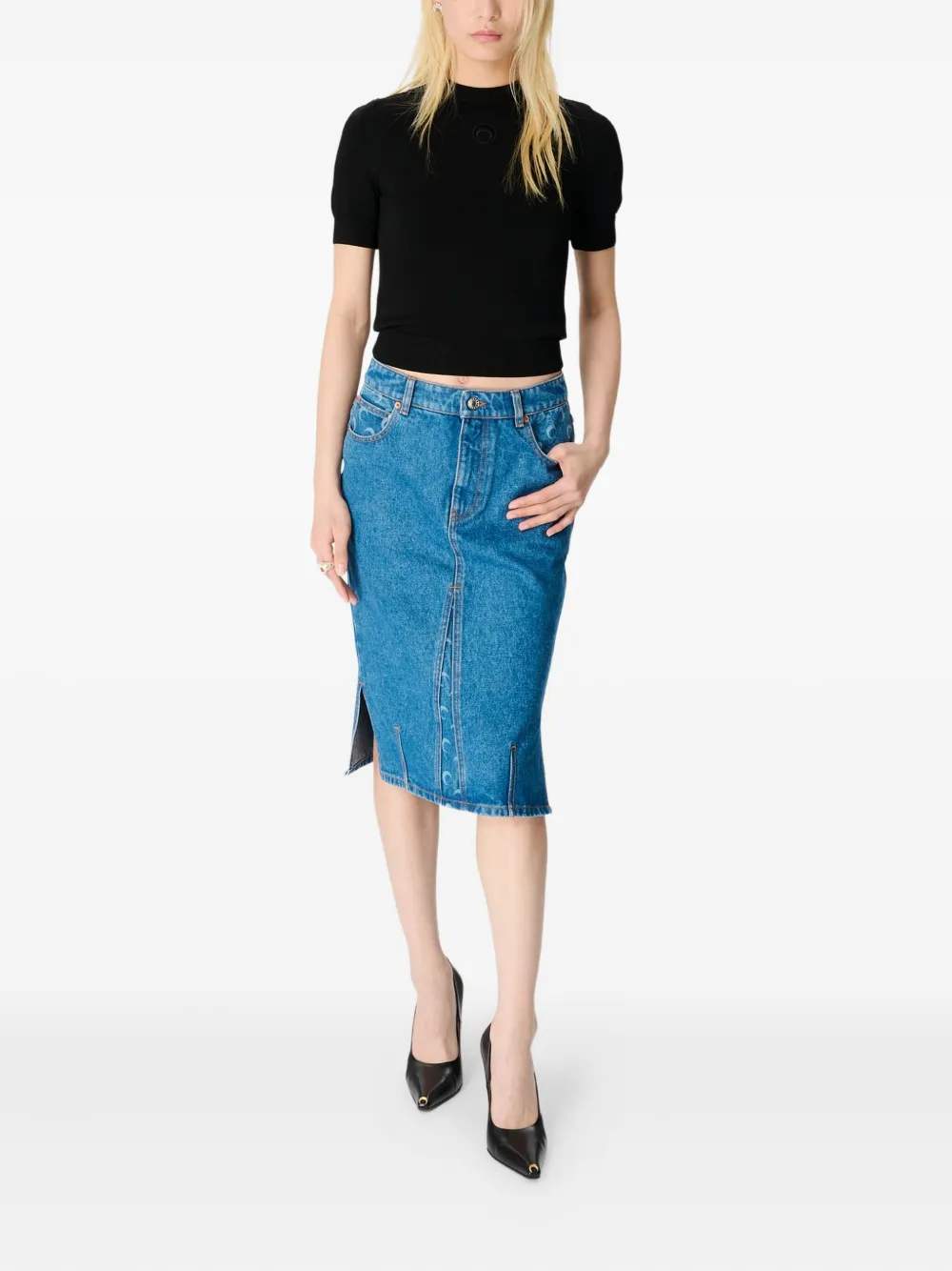 Marine Serre Moon Laser denim midi-rok - Blauw
