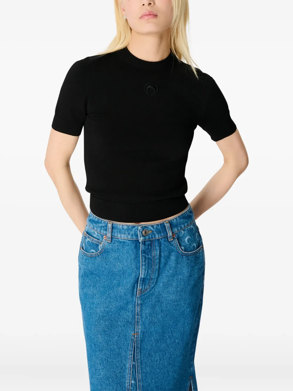 Marine Serre Denim Skirt Featuring Back Pockets And Belt Loops In Blue