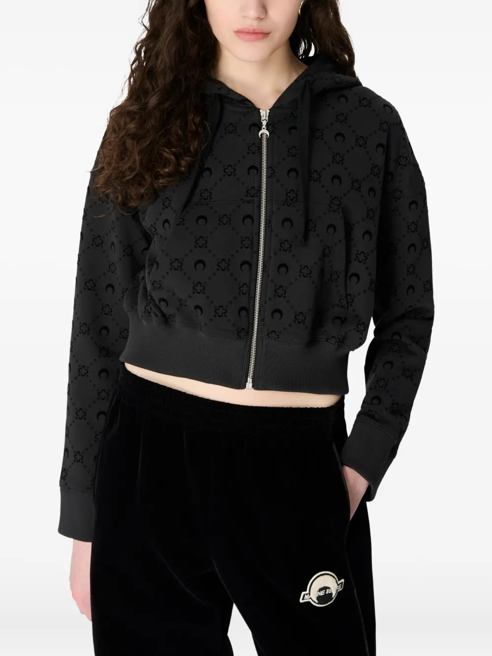 Marine Serre Hoodie met monogram-print en rits Zwart