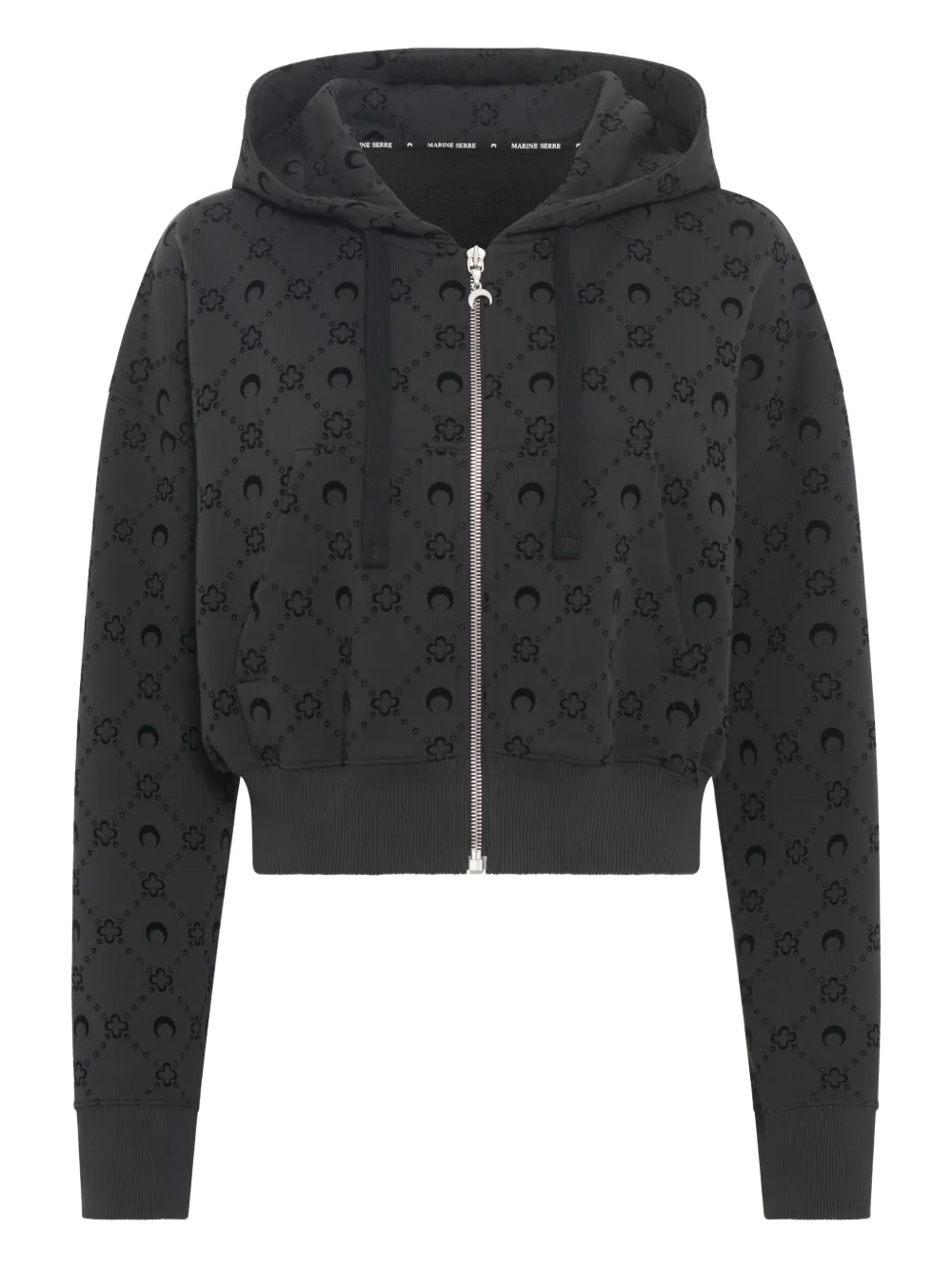 Marine Serre moonogram-pattern zip-up hoodie | Black | Image 1