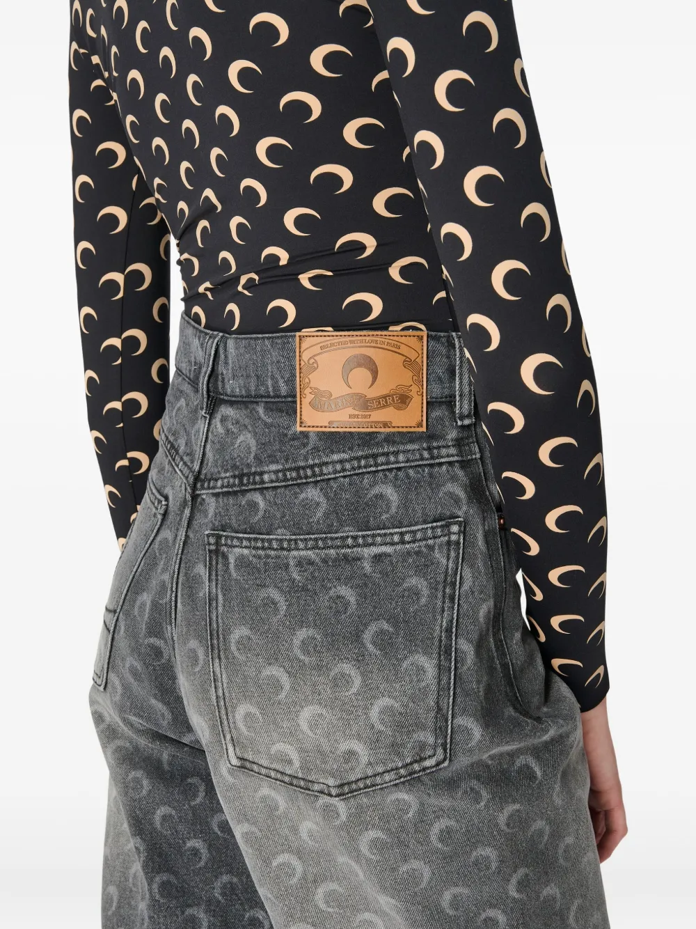 Marine Serre Moon Denim Shorts In Gray