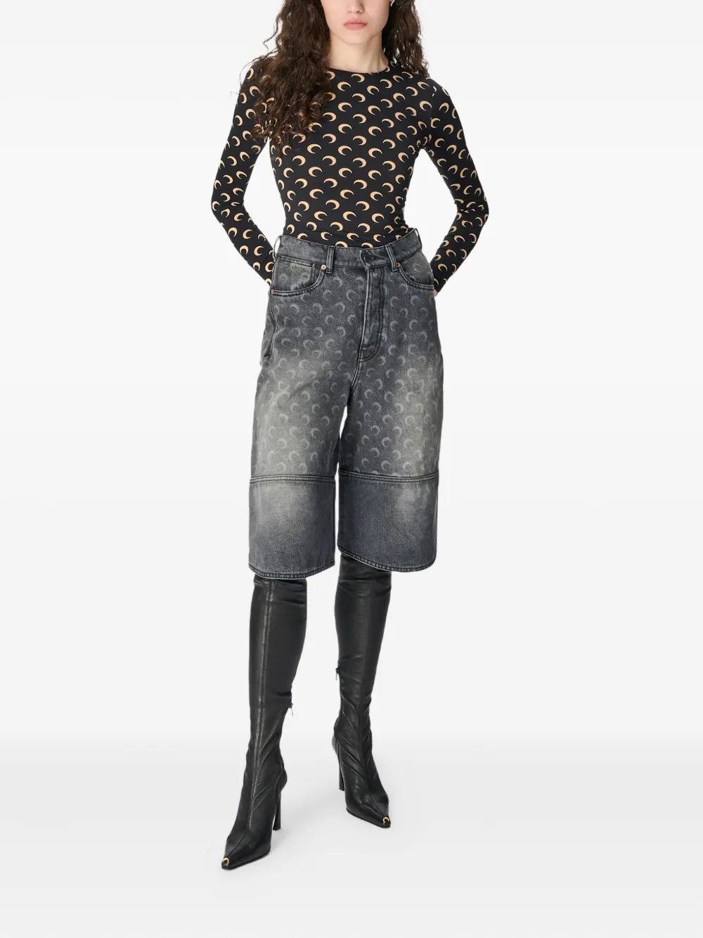 Marine Serre Moon Denim Shorts In Gray