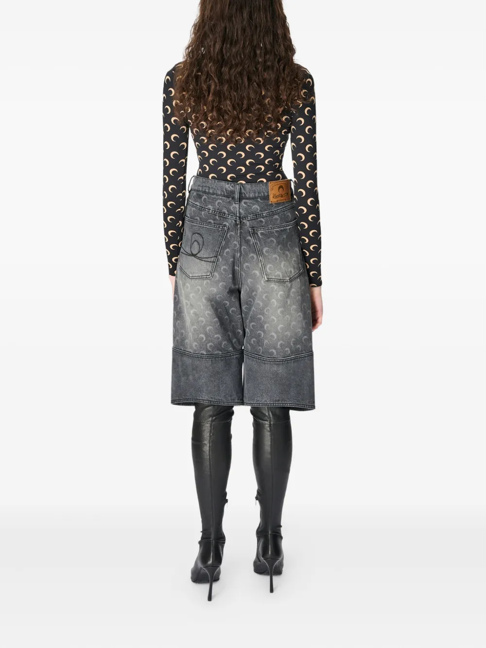 Marine Serre Moon Denim Shorts In Gray
