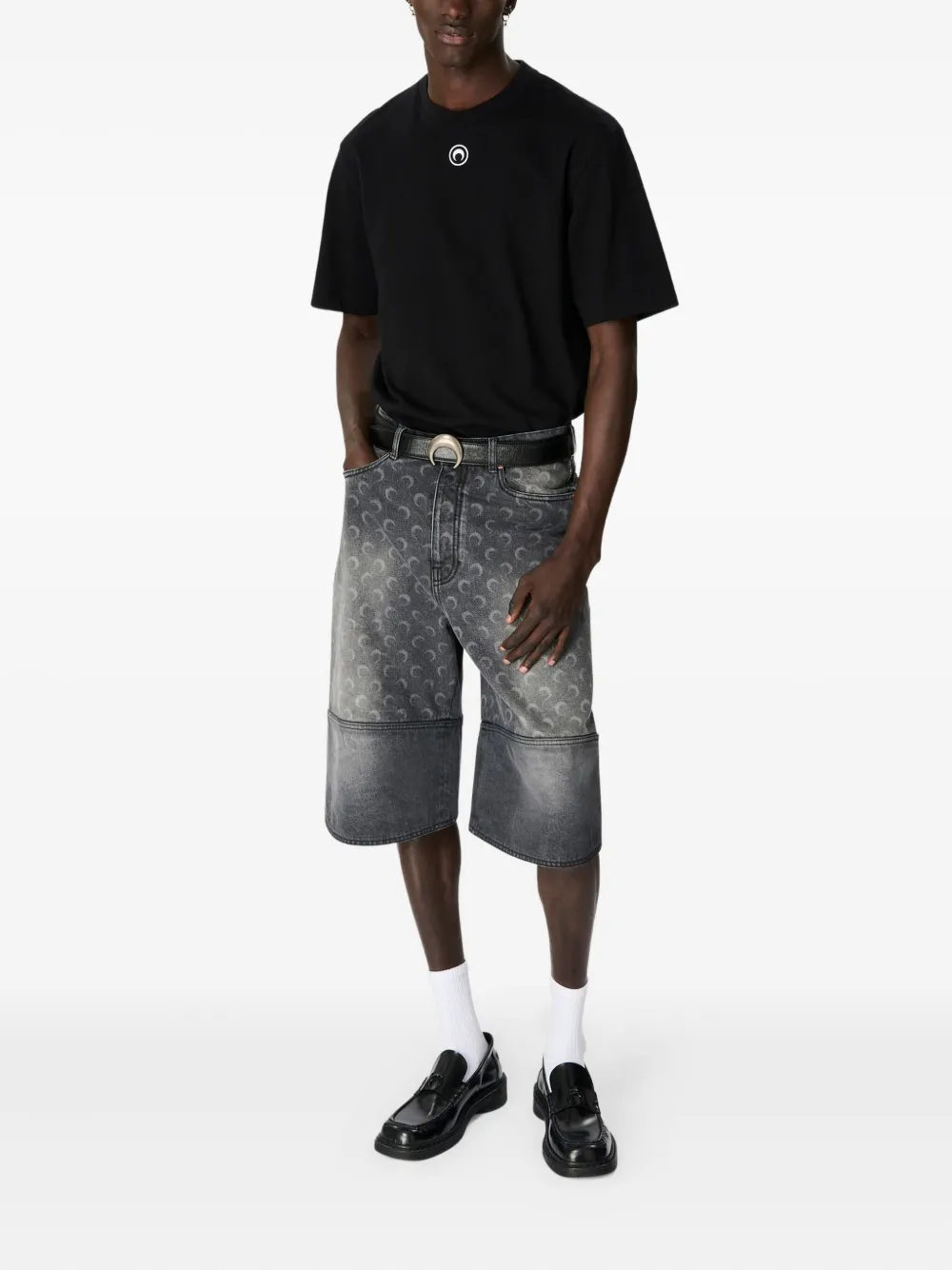 Marine Serre Moon Denim Shorts In Gray