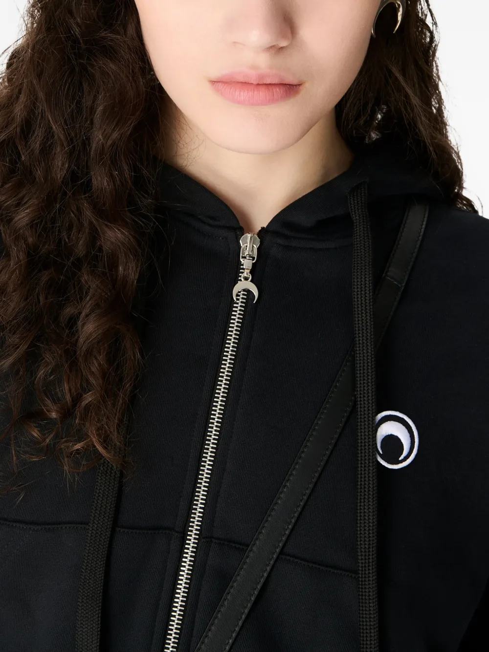 Marine Serre Short-sleeved Zipper Hooded Sweater In Black
