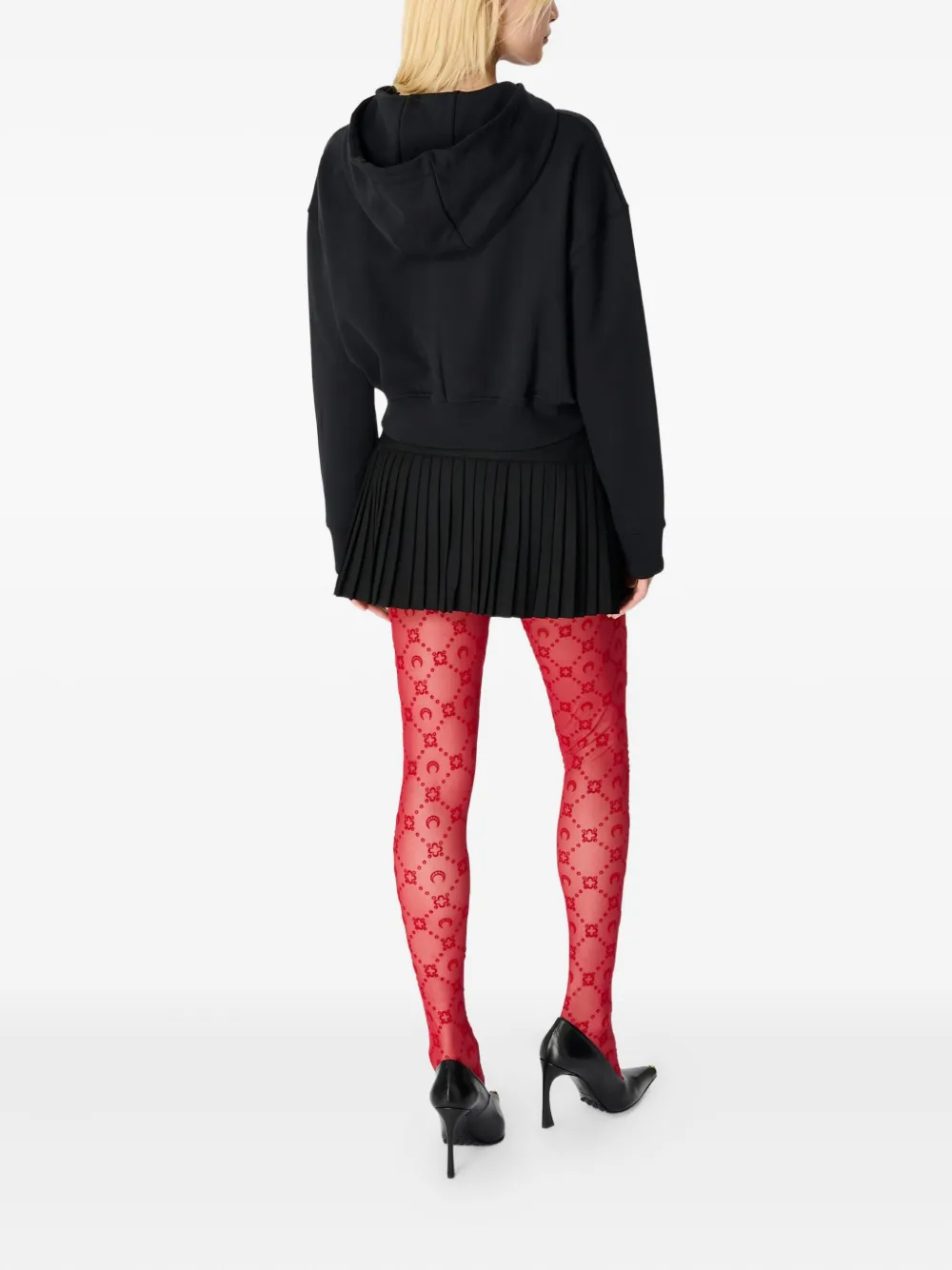 Marine Serre Short-sleeved Zipper Hooded Sweater In Black