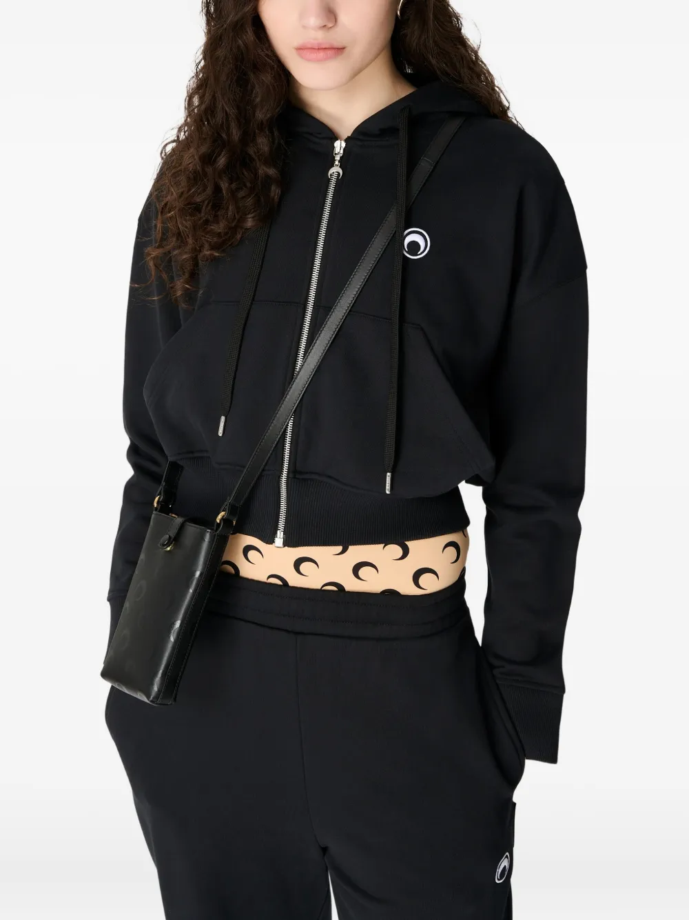 Marine Serre Short-sleeved Zipper Hooded Sweater In Black