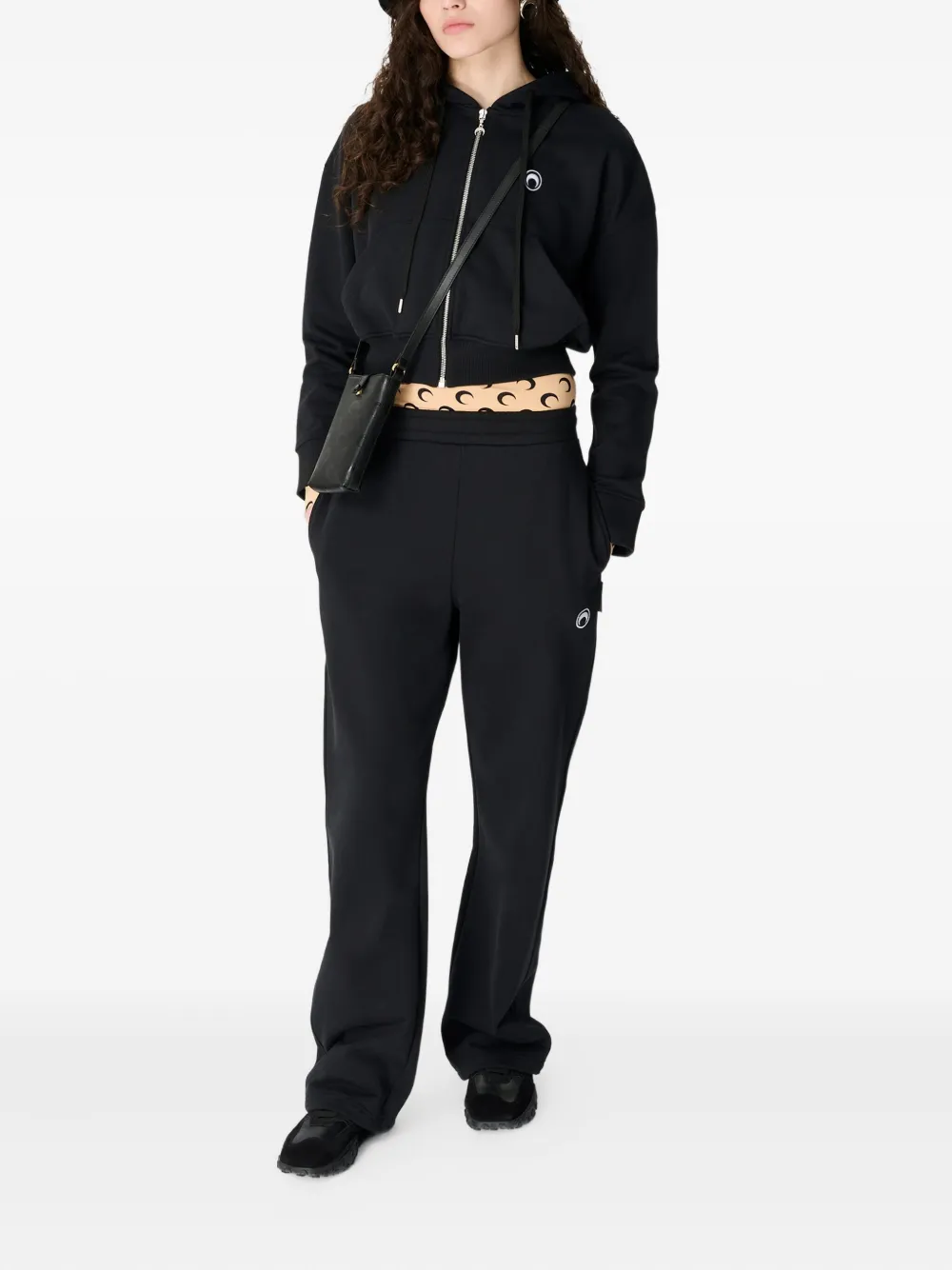 Marine Serre Hoodie met ritssluiting en moon-logo - Zwart