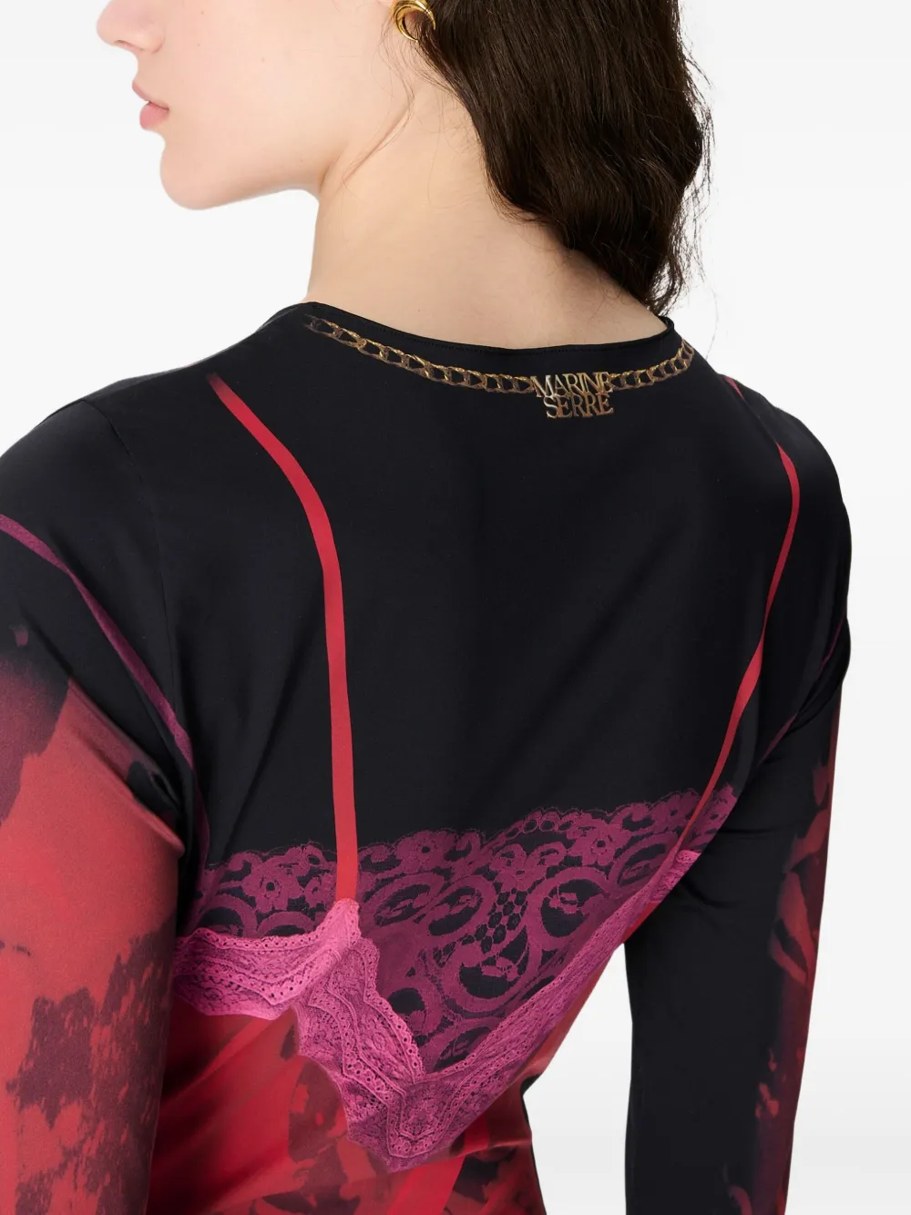 Marine Serre Printed-lace Jersey Dress In Red