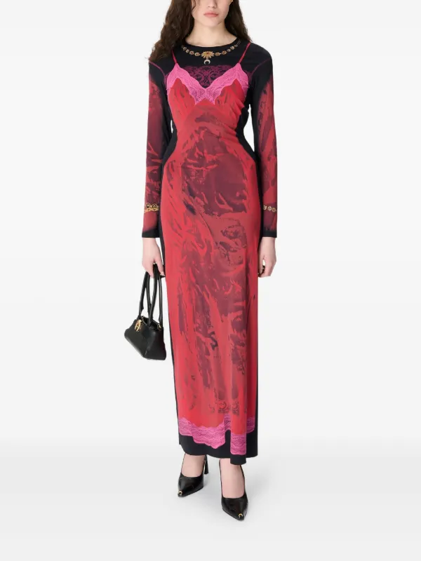 WET NUISETTE PRINTED JERSEY LS LONG DRESS