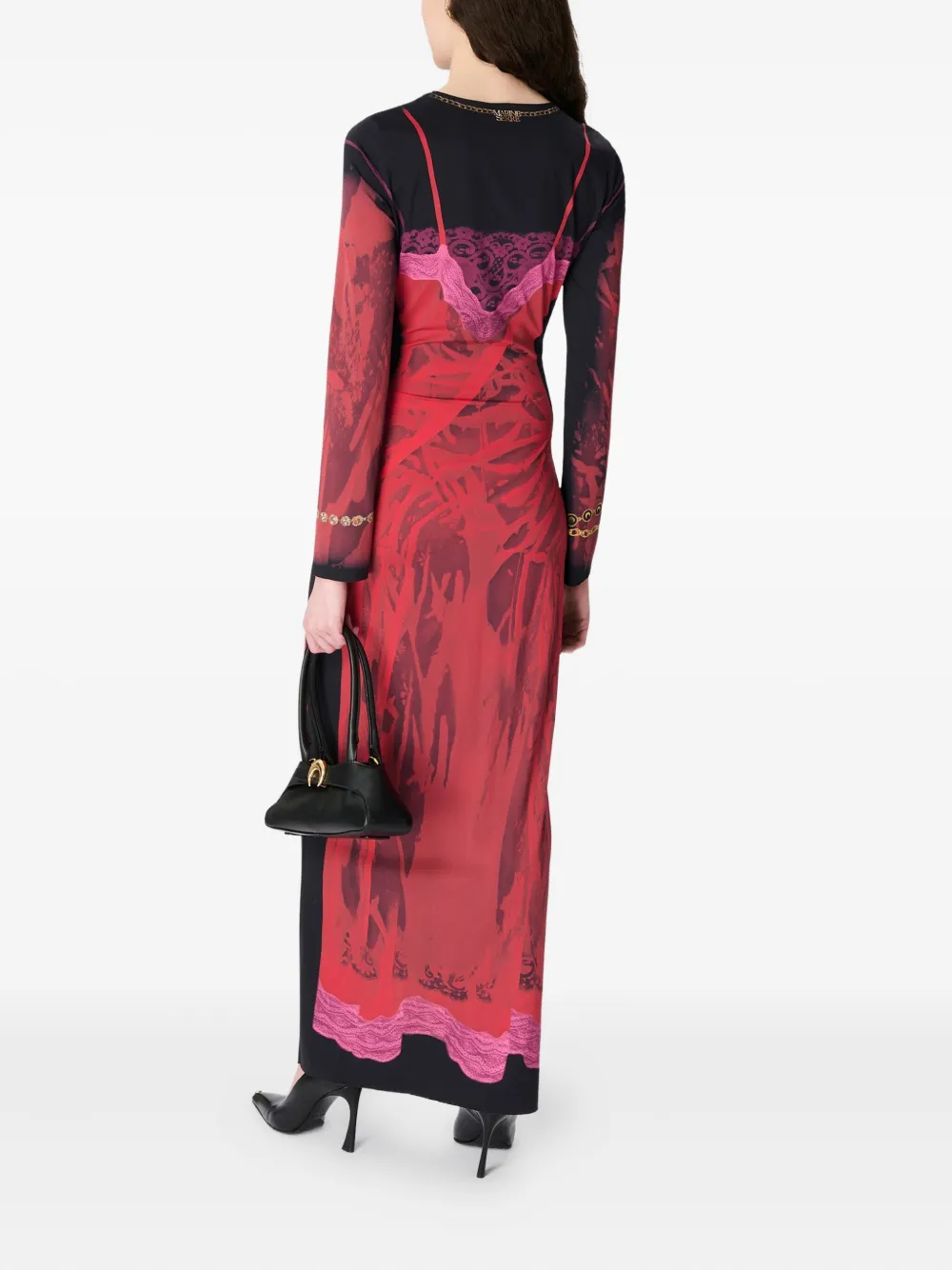 Marine Serre Printed-lace Jersey Dress In Red