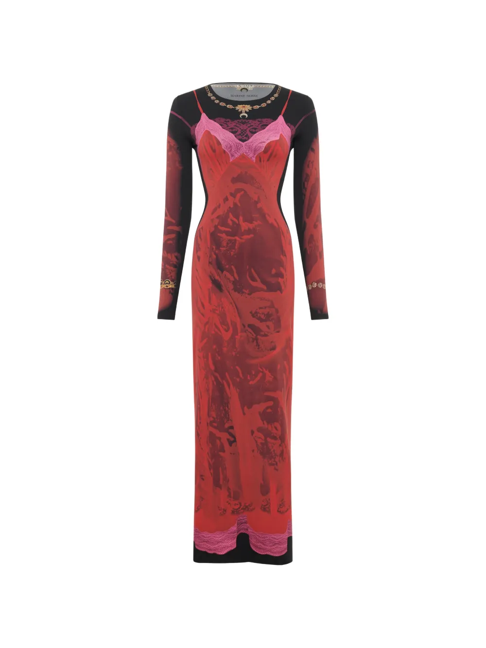 Marine Serre Jersey jurk met kant en print Rood