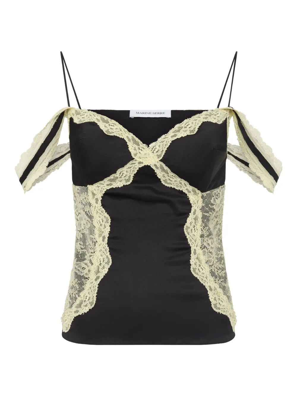 Marine Serre lace-trimmed satin top | Black | Image 1