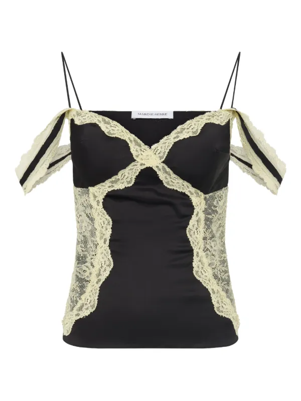Marine Serre lace-trimmed Satin Top | Black | FARFETCH