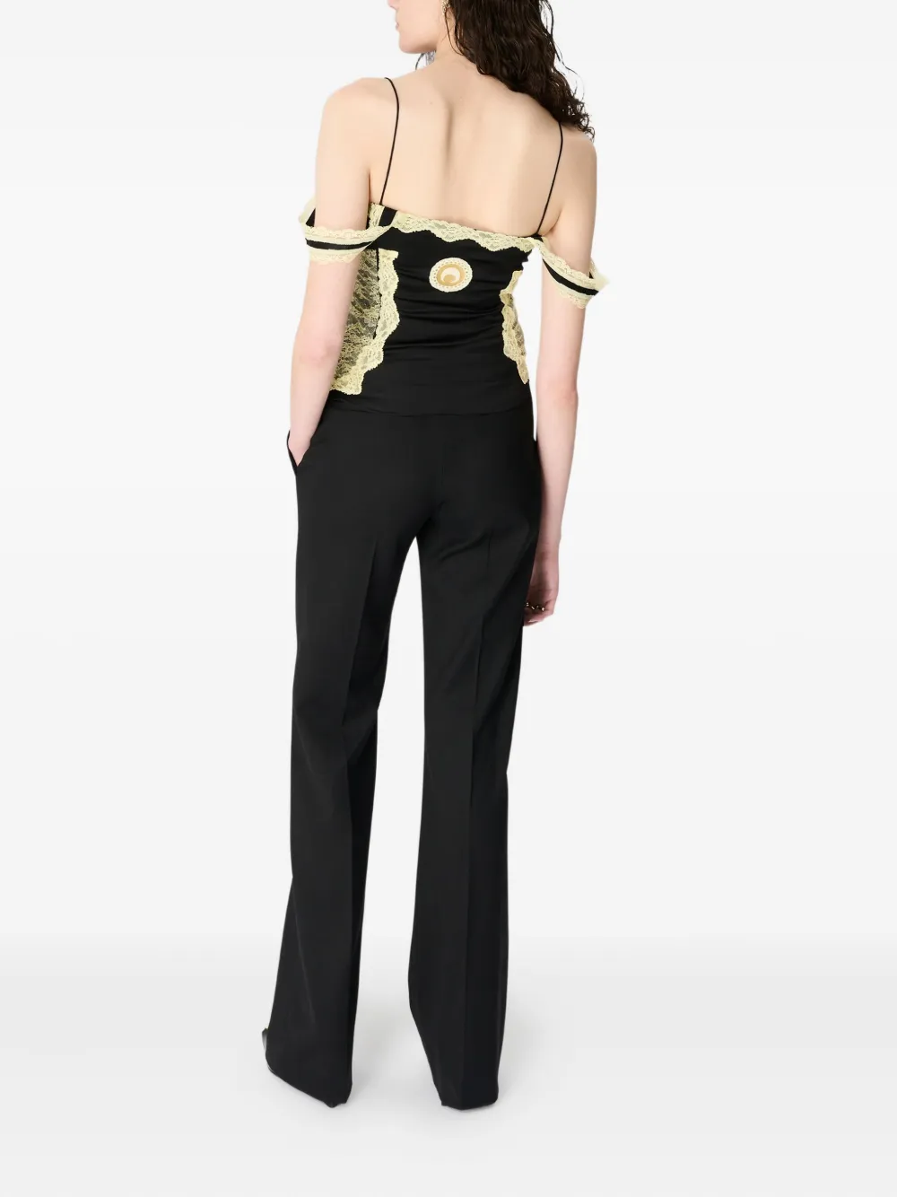 Marine Serre Satijnen top met afwerking van kant Zwart