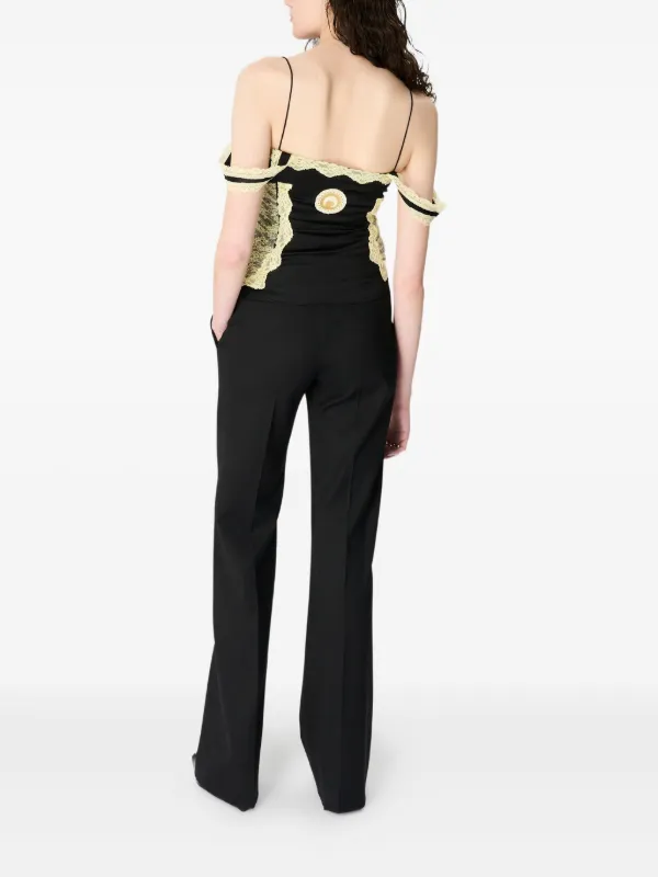 Marine Serre lace-trimmed Satin Top | Black | FARFETCH