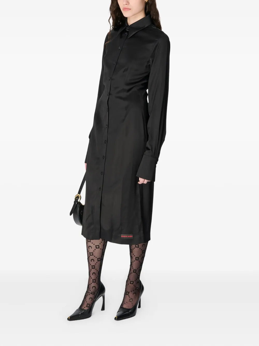 Marine Serre Satin Wrapped Shirt Midi Dress In Black