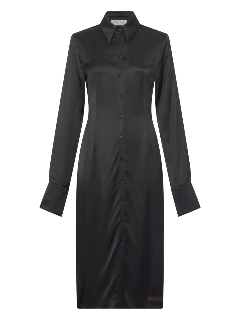 Marine Serre Satin Wrapped Shirt Midi Dress In Black