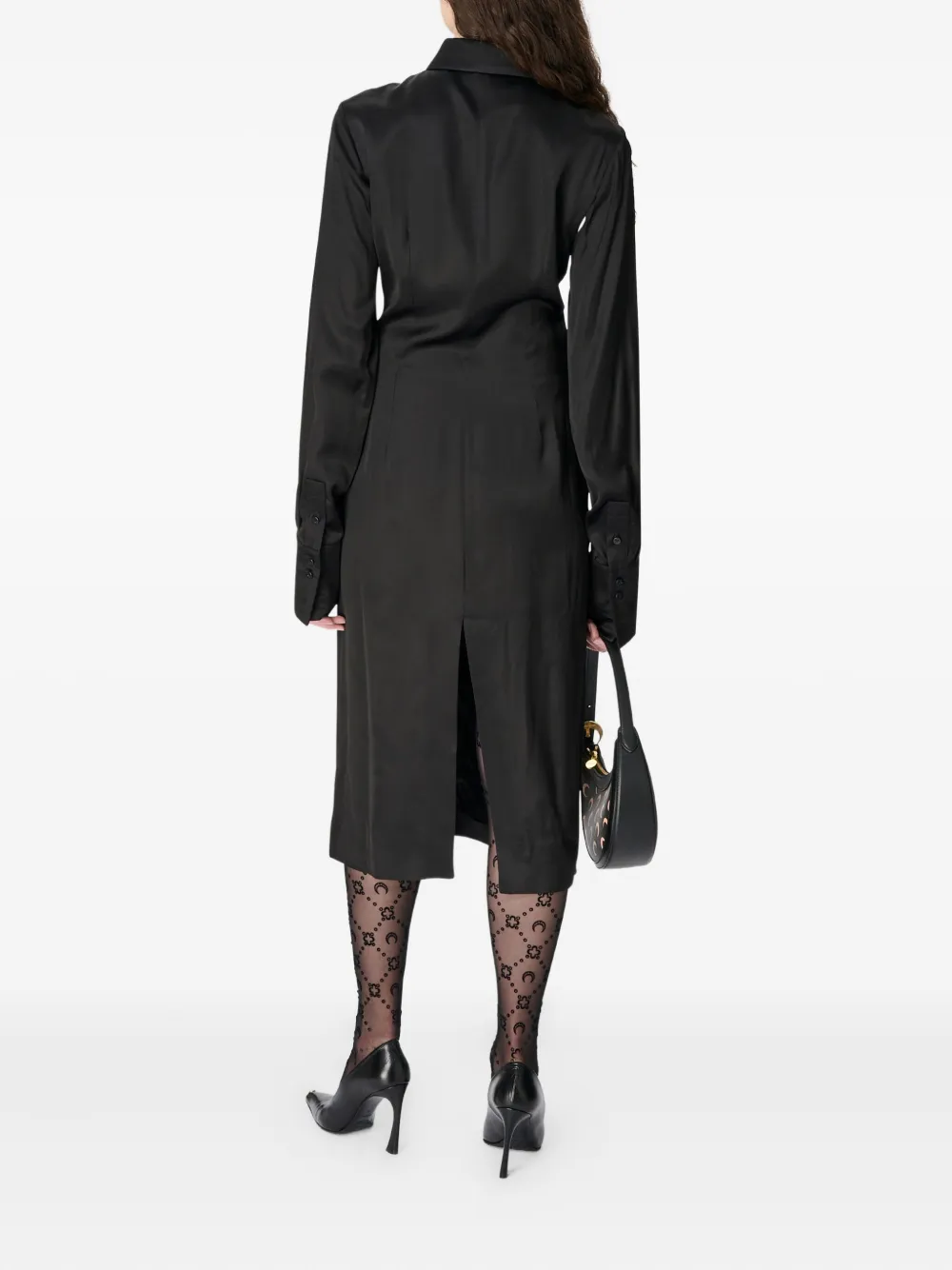 Marine Serre Satin Wrapped Shirt Midi Dress In Black